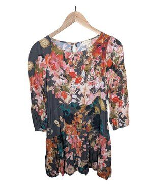 Meadow Rue Anthropologie Floral Drop Waist Long Sleeve Mini Dress Size 2